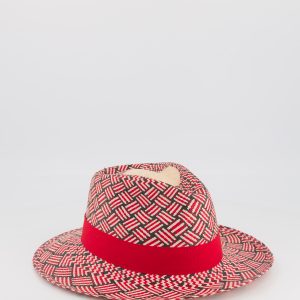 chapeau panama rouge tressé noire et rouge