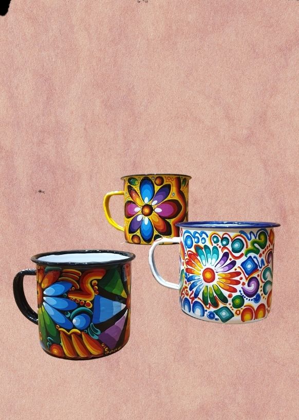 mugs emaillés peint à la main en Equateur